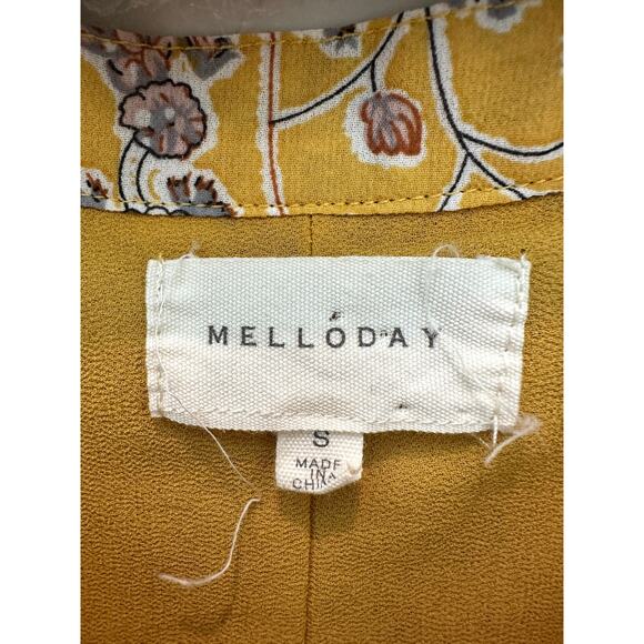 MELLODAY | Yellow Boho Floral Peasant Long Sleeve Babydoll Blouse | Small - Picture 6 of 8